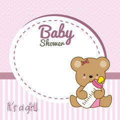 Fototapeta premium baby shower girl. Frame baby bear