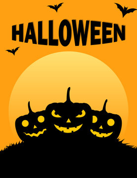 Spooky evil Halloween pumpkins orange poster design
