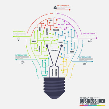 Thin line flat business light bulb infographic elements
