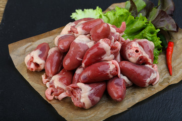 Raw chicken hearts