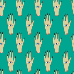 Halloween seamless pattern with hand and eye