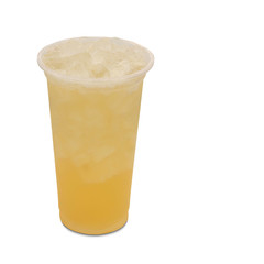 ice green tea with lemon and honey in takeaway glass isolated on