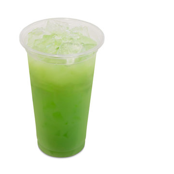 ice green tea with apple fruit and yogurt in takeaway glass isol