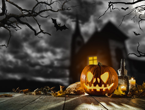 Scary halloween pumpkin with horror background Stock Photo | Adobe Stock