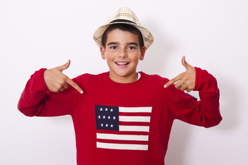 boy showing the American flag