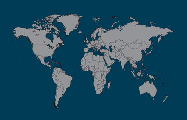 world map gray with borders flat design