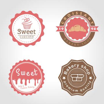 Sweet cupcake and bakery and milk shop circle logo vector illustration design