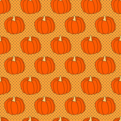 Halloween seamless pattern with pumpkins on the background with dots