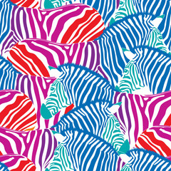Fototapeta premium Colorful zebra seamless pattern. Savannah Animal ornament. Wild animal texture. Striped black and white. design trendy fabric texture, vector illustration.