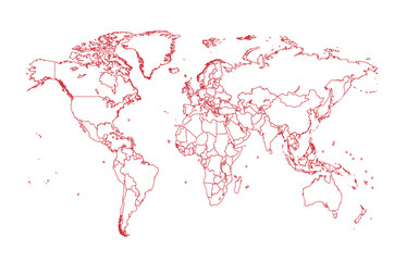 world map with borders red color
