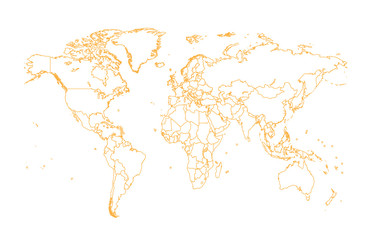 Fototapeta na wymiar world map with borders orange color