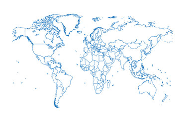 world map with borders blue color