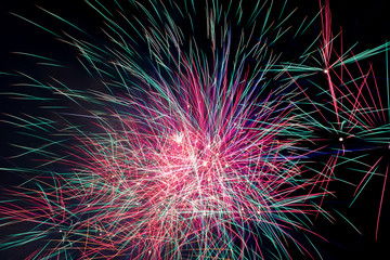 Pink, blue and green sparks fireworks