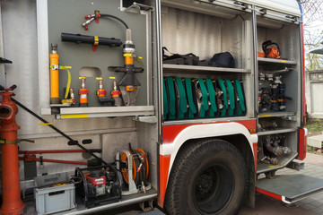 Fire-fighting equipment in the car at the bottom of a firefighte