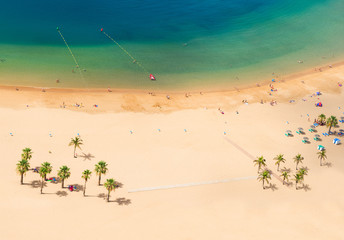 aerial top view of Las Teresitas beach with clear water, Tenerife