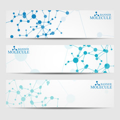Fototapeta premium Abstract geometric banners molecule and communication. Science and technology design, structure DNA, chemistry, medical background, business and website