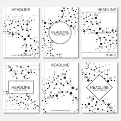 Science vector background. Modern vector templates for brochure, flyer, cover magazine or report in A4 size. Molecule structure and communication on the blue background.