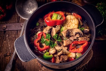 Goulash with colored vegetables