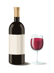 Alcohol. Bottle of red wine with a glass of wine. Vector illustration