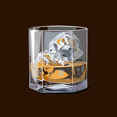 Alcohol. Whiskey shot with pieces of ice. Vector illustration