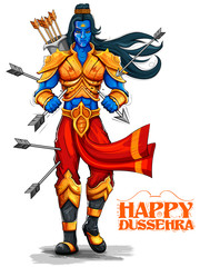 Fototapeta premium Lord Rama with arrow in Dussehra Navratri festival of India poster