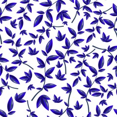 seamless pattern with leaf Blue leaves on white background