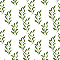 Nature seamless pattern of green branches with leaves