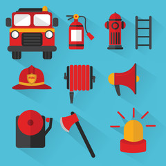 Fireman Vector , Set of firefighting equipment