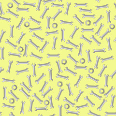 Steel Wrench Gear Seamless Pattern on Yellow. Industrial Background