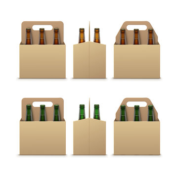 Brown Green Bottles Of Light Dark Beer With Carton Packaging