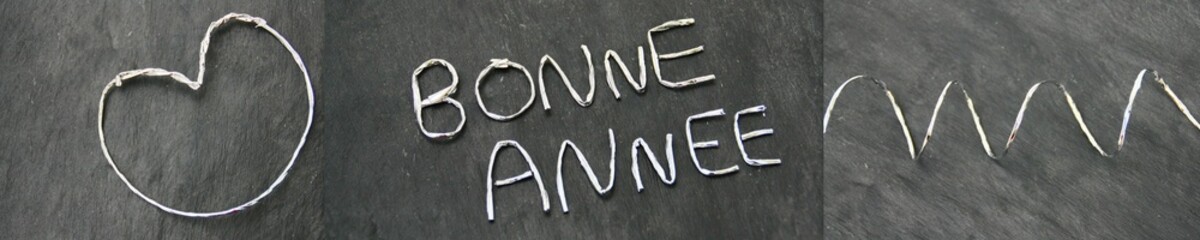 bonne ann&eacute;e banni&egrave;re horizontal, sur fond ardoise