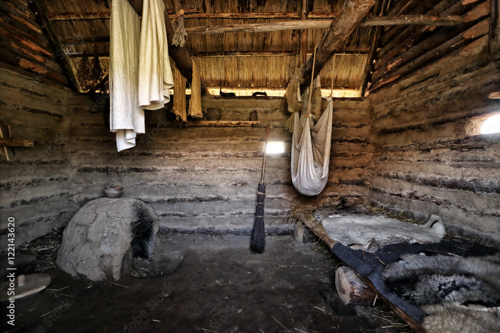 Wall mural Interior of the ancient wooden house