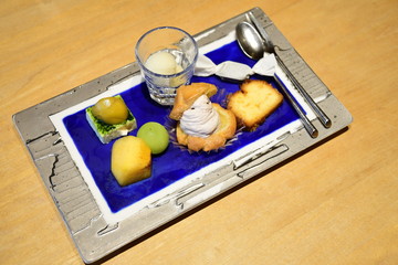 Japanese desert sweets and tea in japanese kaiseki style.
