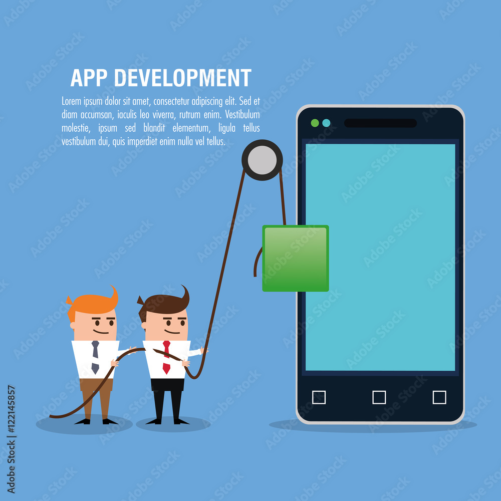 Wall mural cartoons cubes and smartphone icon. app development and programming theme. colorful design. vector i