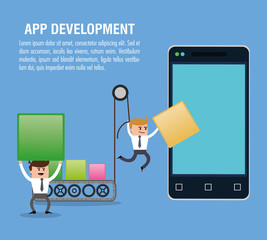 Cartoons cubes and smartphone icon. App development and programming theme. Colorful design. Vector illustration
