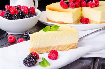 Delicious cheesecake with raspberries and blackberries