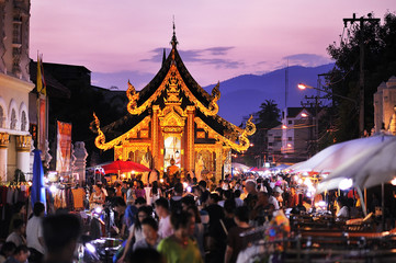 Sunday market walking street at Chiang Mai, Thailand. - obrazy, fototapety, plakaty