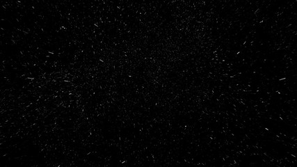 Falling snowflakes towards on black background, matte, wide angle, animation with start and end,...