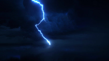 Thunderstorm with high quality lightning discharge in super slow motion against dark stormy sky...