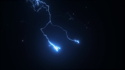 Thunderstorm with high quality lightning discharge in super slow motion against dark black clean backgroung. Ultra high speed camera shot. Perfect for film making, digital composition