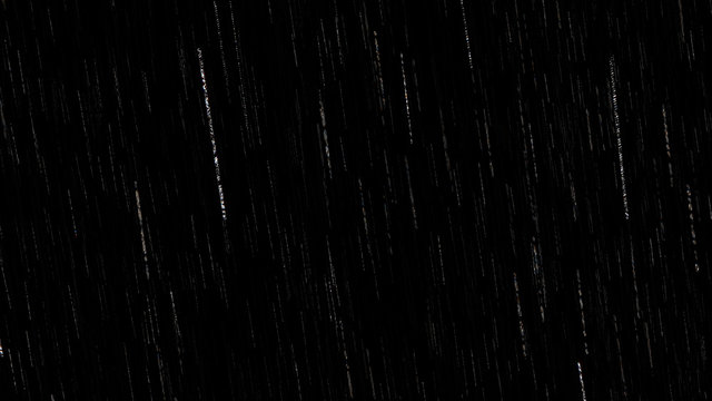 Falling raindrops footage animation in realtime on black background, black and white luminance matte, rain animation with start and end, perfect for film, digital composition, projection mapping