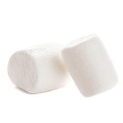 Two  Fluffy white marshmallow macro isolated over white backgrou