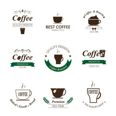 Set of coffee labels and elements for design vintage style. Vector label.