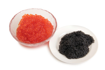 Fish caviar in a plate on a white background