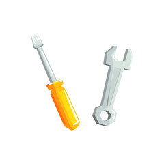 Screwdriver And Spanner Items Cool Colorful Vector Illustration