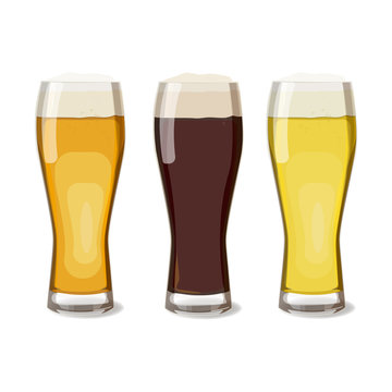 A set of glasses with different beers views. Vector illustration of beer, isolated. Oktoberfest
