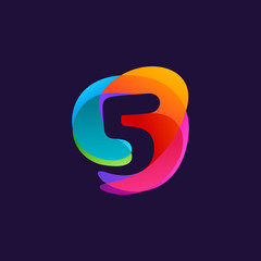 Number five logo at colorful multicolor splash background. 5 ico
