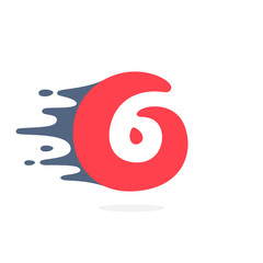 Number six logo with fast speed water, fire, energy lines. 6 ico