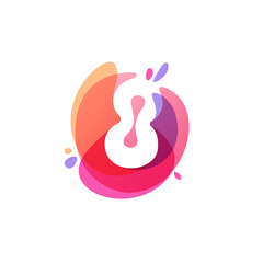 Number eight logo at colorful watercolor splash background. 8 ic