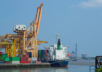 Cargo sea port. Sea cargo cranes. Sea.